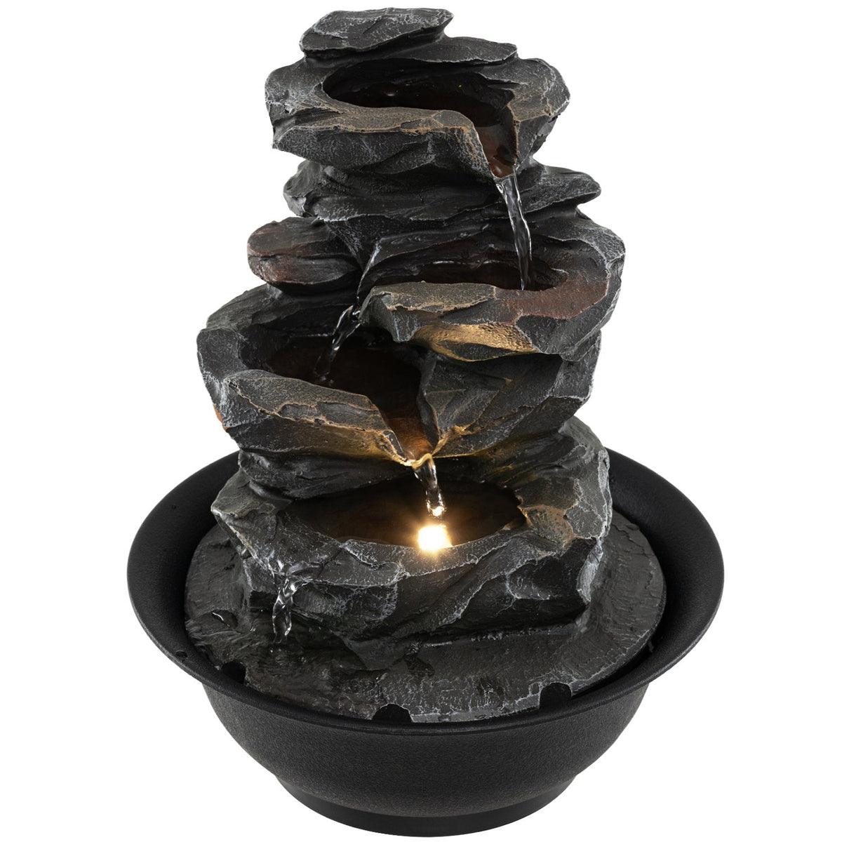 Tabletop Water Fountain with LED Light Indoor Desktop Cascading Water Feature