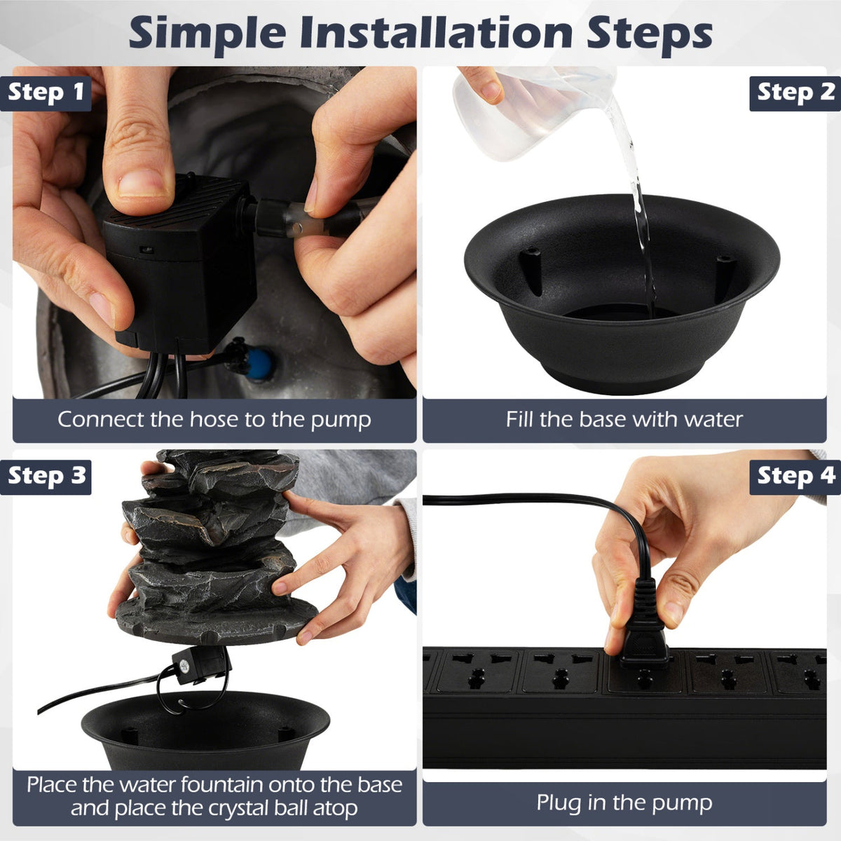 Tabletop Water Fountain with LED Light Indoor Desktop Cascading Water Feature