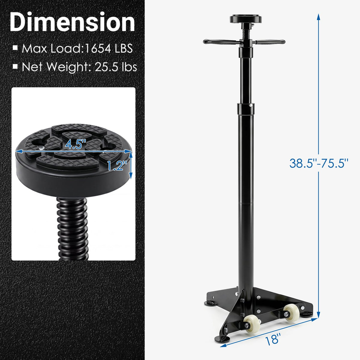 Underhoist Support Stand with Adjustable Height 38.5-75.5 Inch