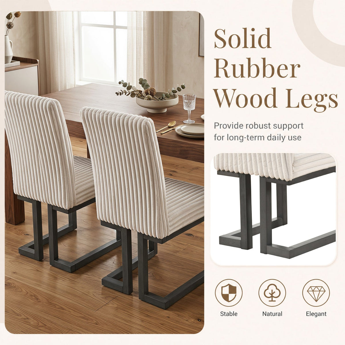 Upholstered Dining Chairs Set of 4 with Rubber Wood Legs