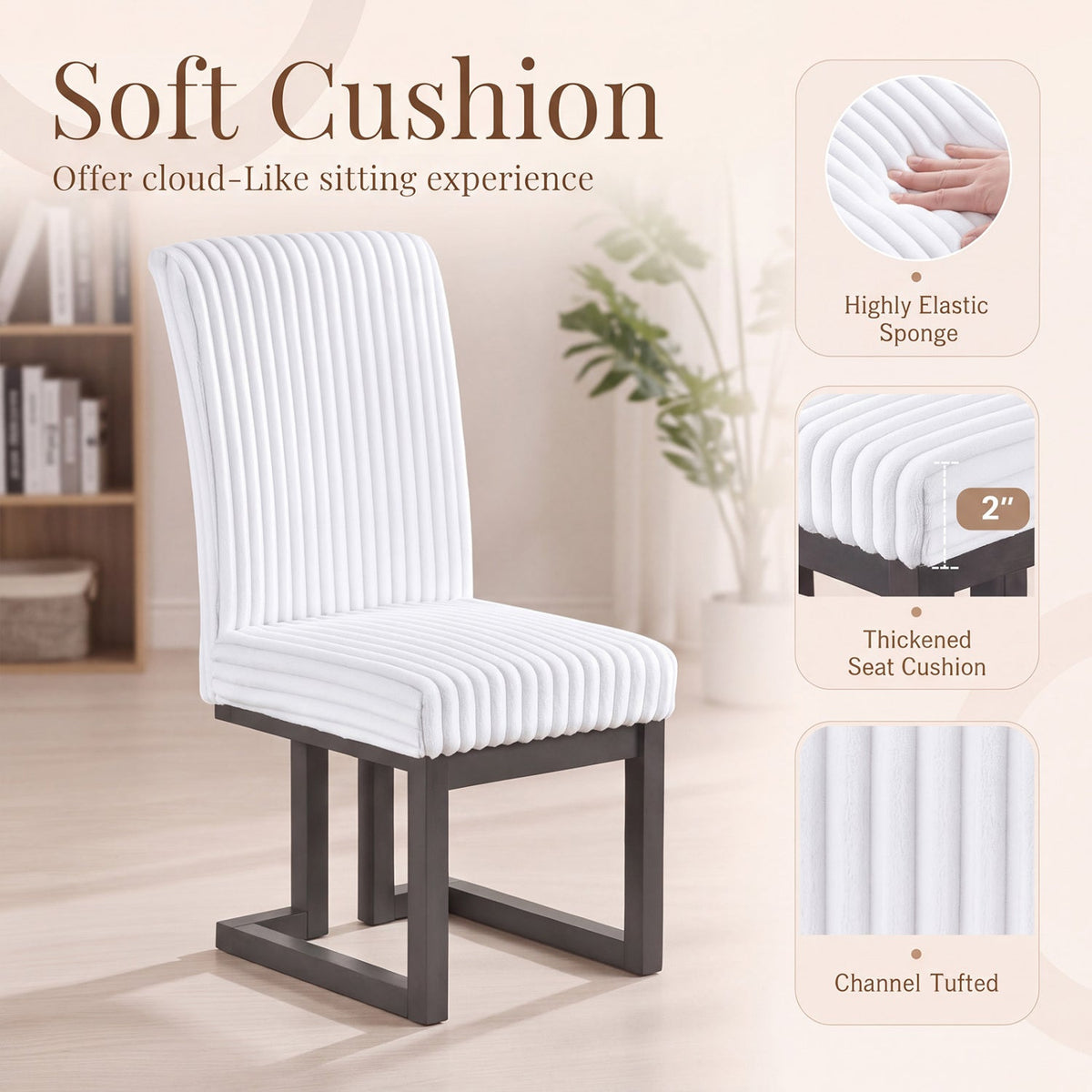 Upholstered Dining Chairs Set of 4 with Rubber Wood Legs