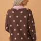 Polka Dot Colorblock Collared V-neck Sweater