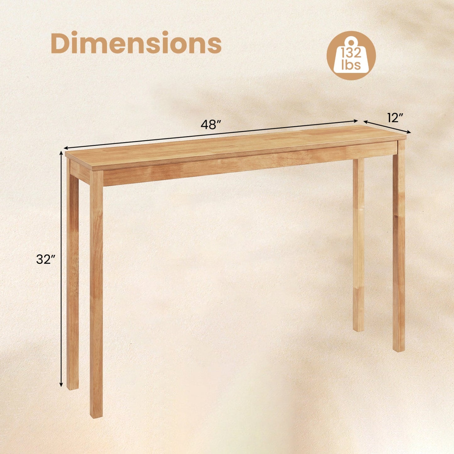 Wooden Console Table Modern Farmhouse Sofa Table with Thickened Top