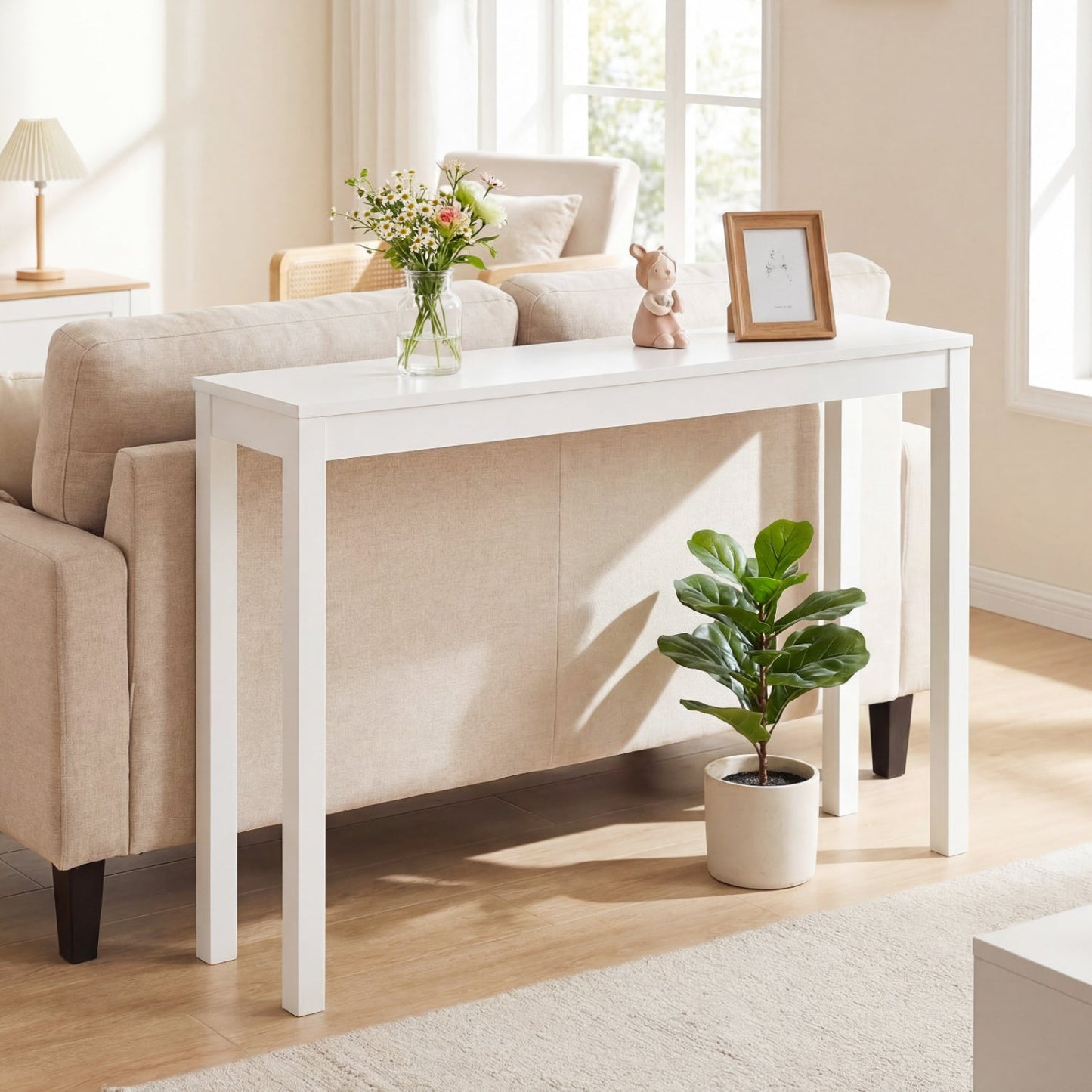 Wooden Console Table Modern Farmhouse Sofa Table with Thickened Top