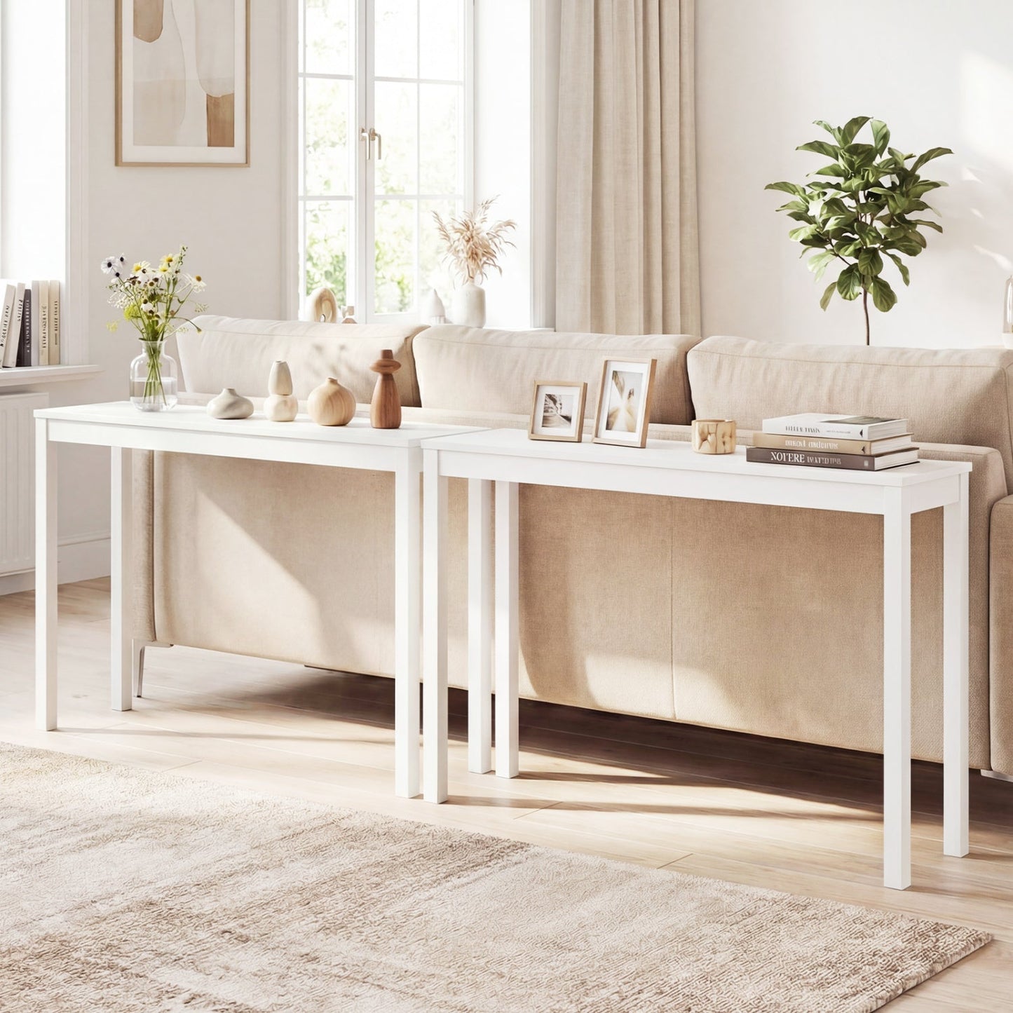 Wooden Console Table Modern Farmhouse Sofa Table with Thickened Top