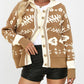 Floral Pattern Knit Cardigan with Contrast Collar