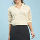 Umgee Linen V-Neck Lace Puff Sleeve Top