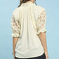 Umgee Linen V-Neck Lace Puff Sleeve Top