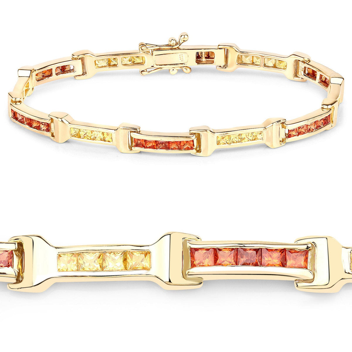 6.48 Carat Genuine Orange Sapphire and Yellow Sapphire .925 Sterling Silver Bracelet
