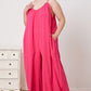 Double Take Full Size Ruffle Trim Tie Back Cami Jumpsuit with Pockets