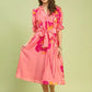 Umgee Floral Flounce Sleeve Midi Dress with Belted