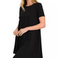 Zenana Short Sleeve Round Hem A-Line Dress with Side Pockets