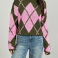 Argyle Pattern Knit Dropped Shoulder Sweater