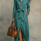 Full Size Tie Waist Long Sleeve Shirt Dress Plus Size