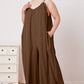 Double Take Full Size Ruffle Trim Tie Back Cami Jumpsuit with Pockets