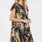 Mittoshop Flower Print Round Neck Flutter Sleeve Tiered Dress