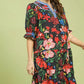Umgee Floral Tiered Puff Sleeve Dress