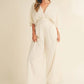MABLE Fluffy Deep V Neck Wide Leg Jumpsuit