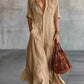 Full Size Button Front Roll-Up Sleeve Maxi Dress Plus Size
