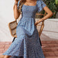 Floral Smocked Square Neck Midi Dress