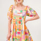 And The Why Square Neck Puff Sleeve Geo Printed Mini Dress