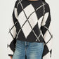 Argyle Pattern Knit Dropped Shoulder Sweater