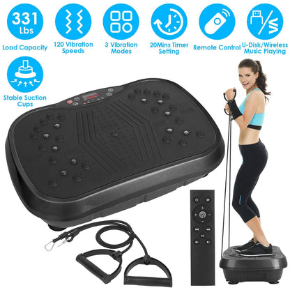 Whole Body Vibration Plate Exercise Machine 1–120 Speed Levels with 2 Resistance Bands, Touch & Remote Control Vibration Platform with Bluetooth USB Music Play for Home Fat Loss Workout
