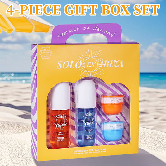 4pc Scented Body & Hair Mist & Cream Travel Set - 4 Long Lasting Fragrances for Men & Women - Perfect for Dating, Daily Use, Parties - Ultimate Gift Box