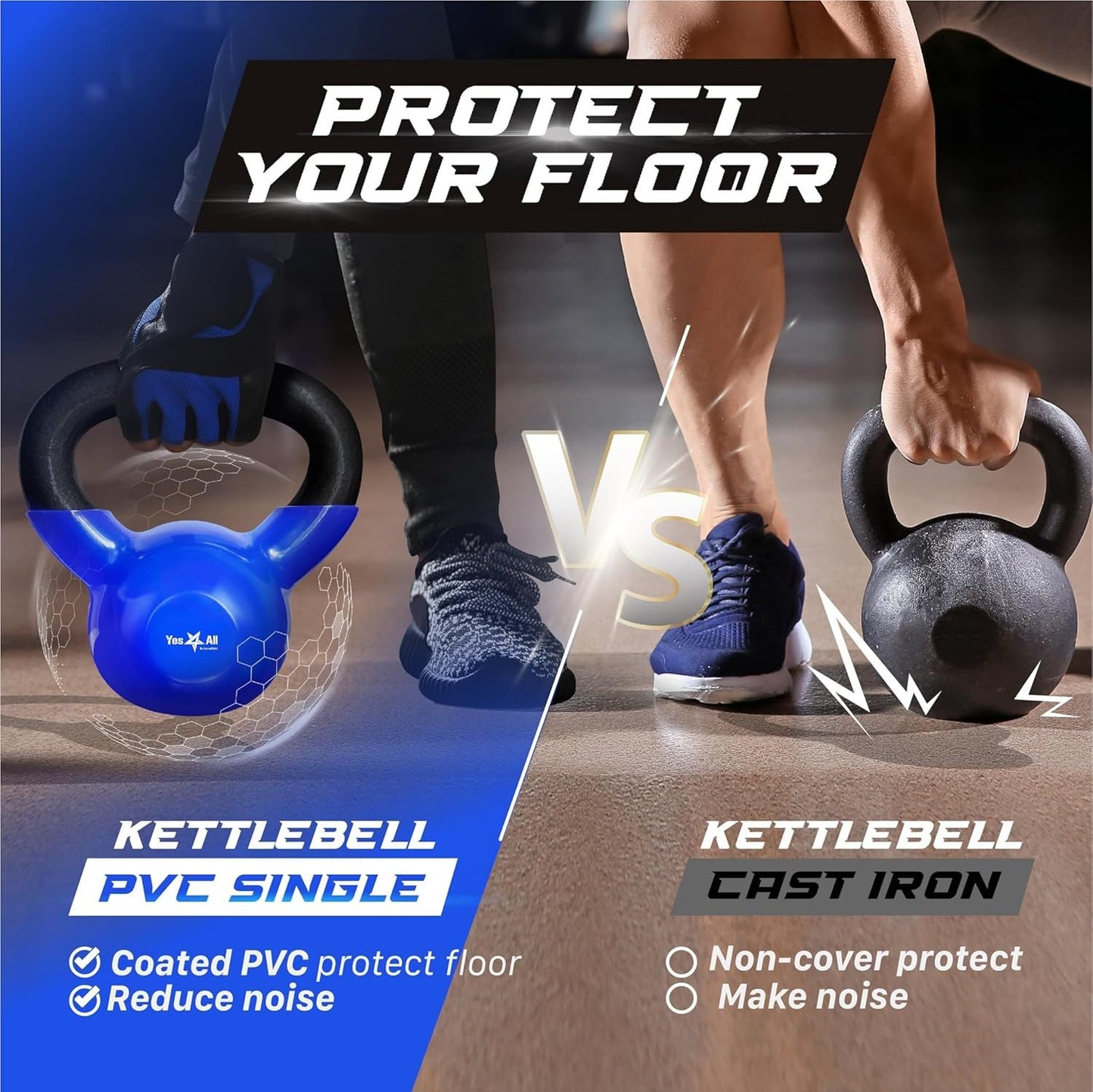 Vinyl Coated Cast Iron Kettlebell – 5–100 lb Strength Training
