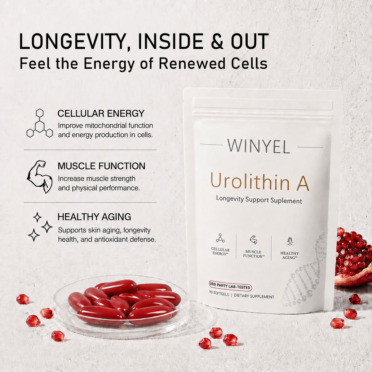 Urolithin A Supplement Softgels 500mg for Cellular Renewal & Healthy Aging