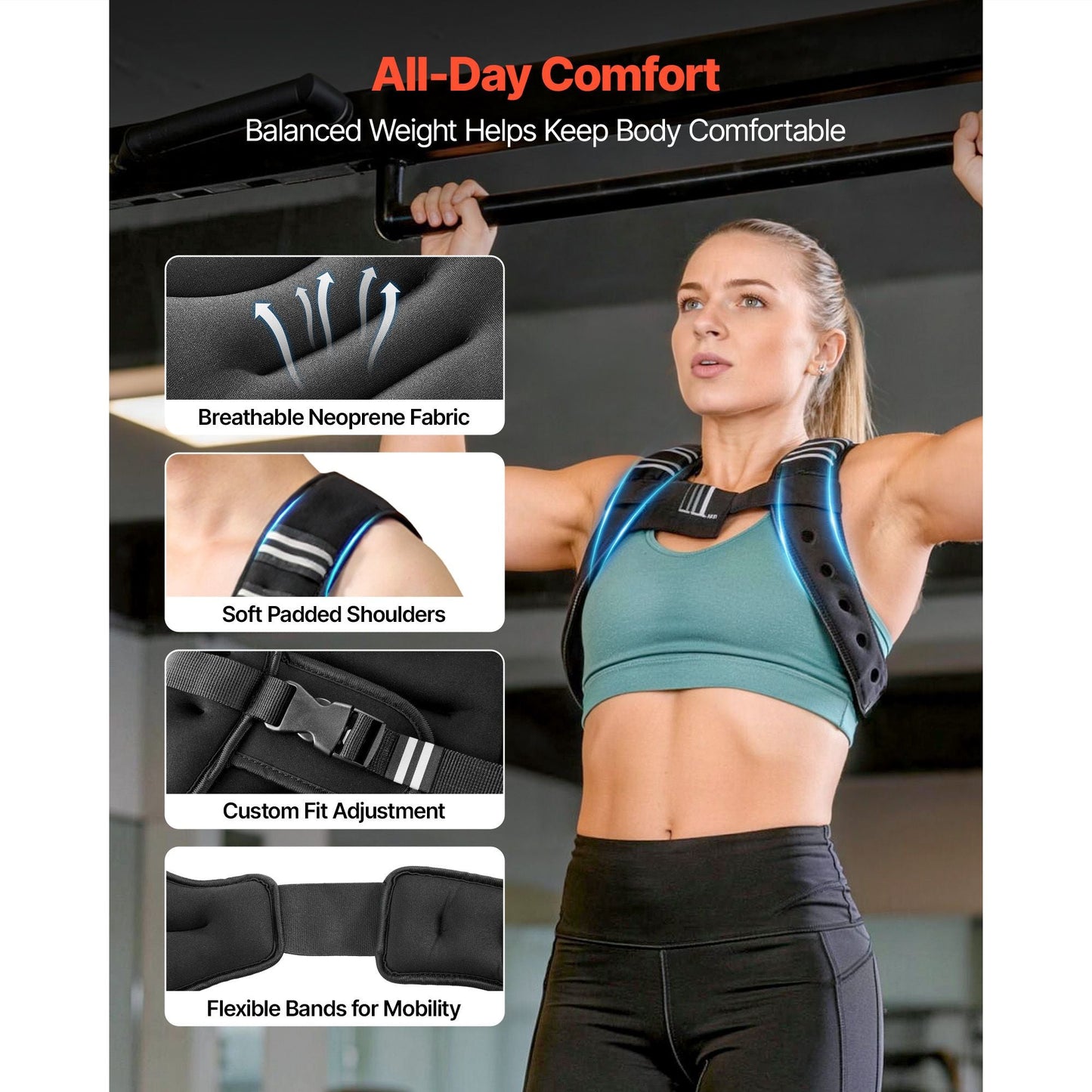 Weighted Vest, 8 lbs Body Weight Vest for Men Women, with Reflective Stripe, Adjustable Buckle, Workout Equipment for Strength Training, Running, Jogging, Fitness, Muscle Building, Weight Loss