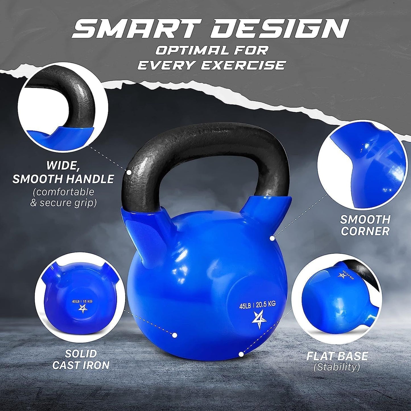 Vinyl Coated Cast Iron Kettlebell – 5–100 lb Strength Training
