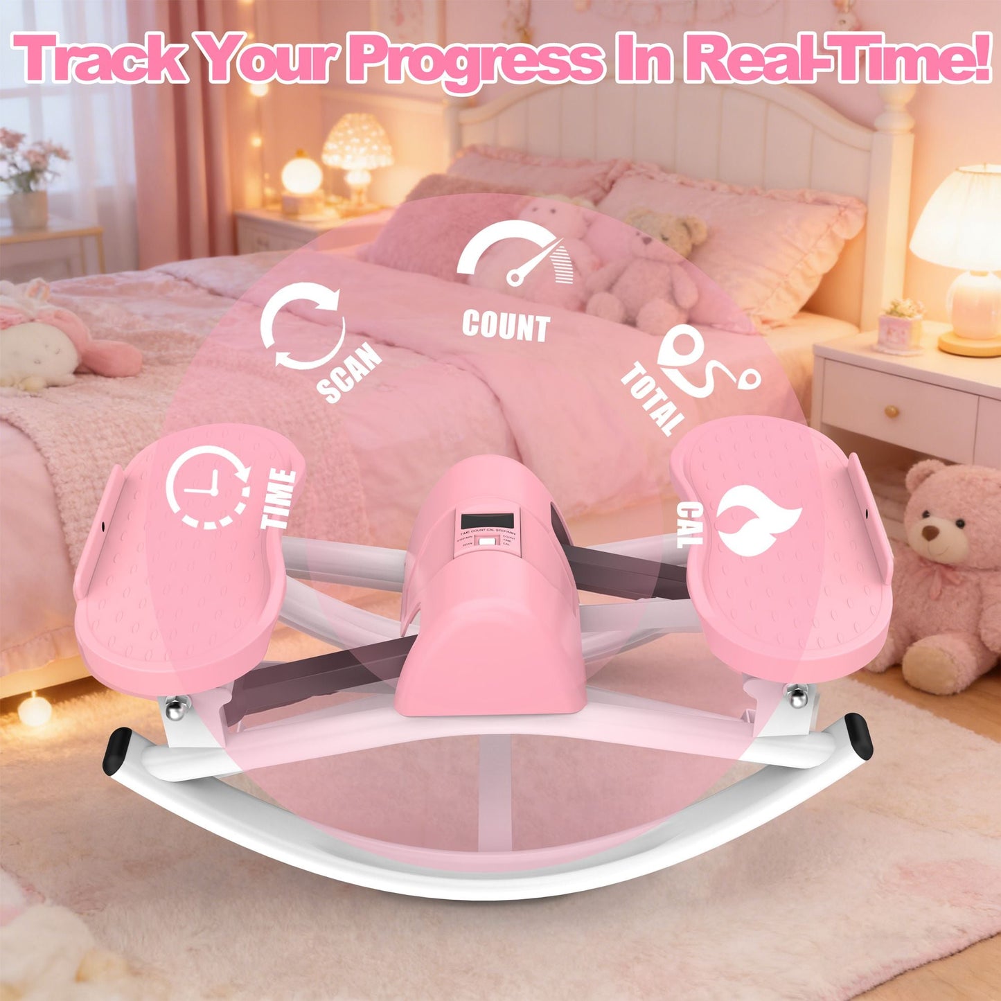 Lateral Stepper for Exercise-Rocking Stepper Machine with Resistance Bands & Anti-Slip Mat and LCD Monitor, Professional Stair Stepper for Home Workout
