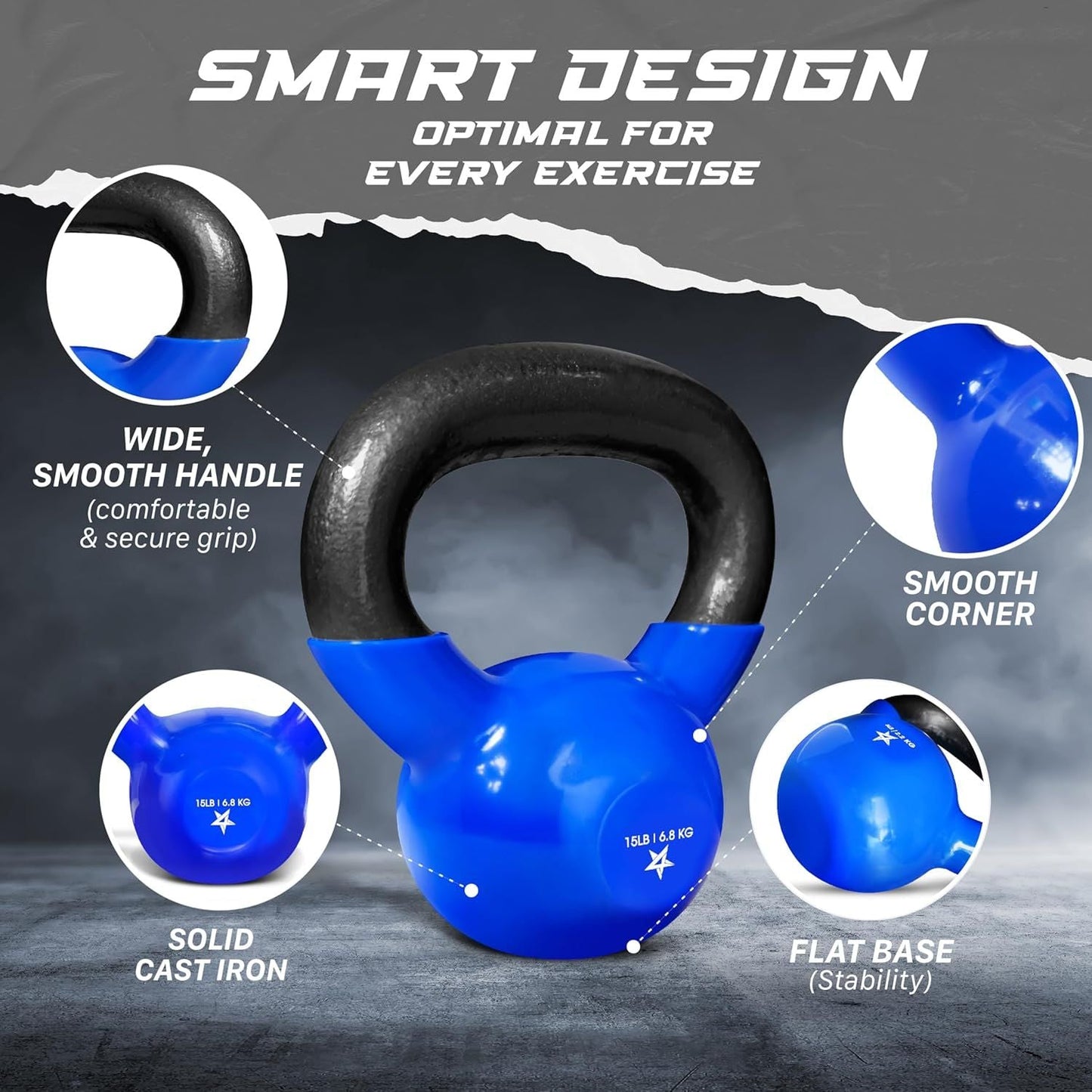 Vinyl Coated Cast Iron Kettlebell – 5–100 lb Strength Training