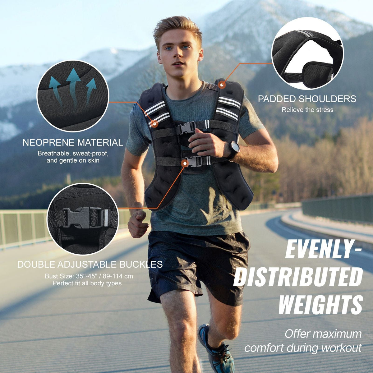 Weighted Vest, 30 lbs Weight Vest with Reflective Stripe, Adjustable Buckle Body Weight Vest for Men Women, Workout Equipment for Strength Training, Running, Jogging, Fitness, and Weight Loss