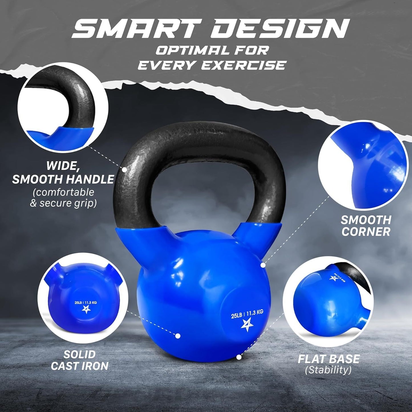 Vinyl Coated Cast Iron Kettlebell – 5–100 lb Strength Training