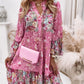 Floral Print Ruffle Hem Dress; Boho Holiday Long Sleeve V-neck Dress; Women's Clothing