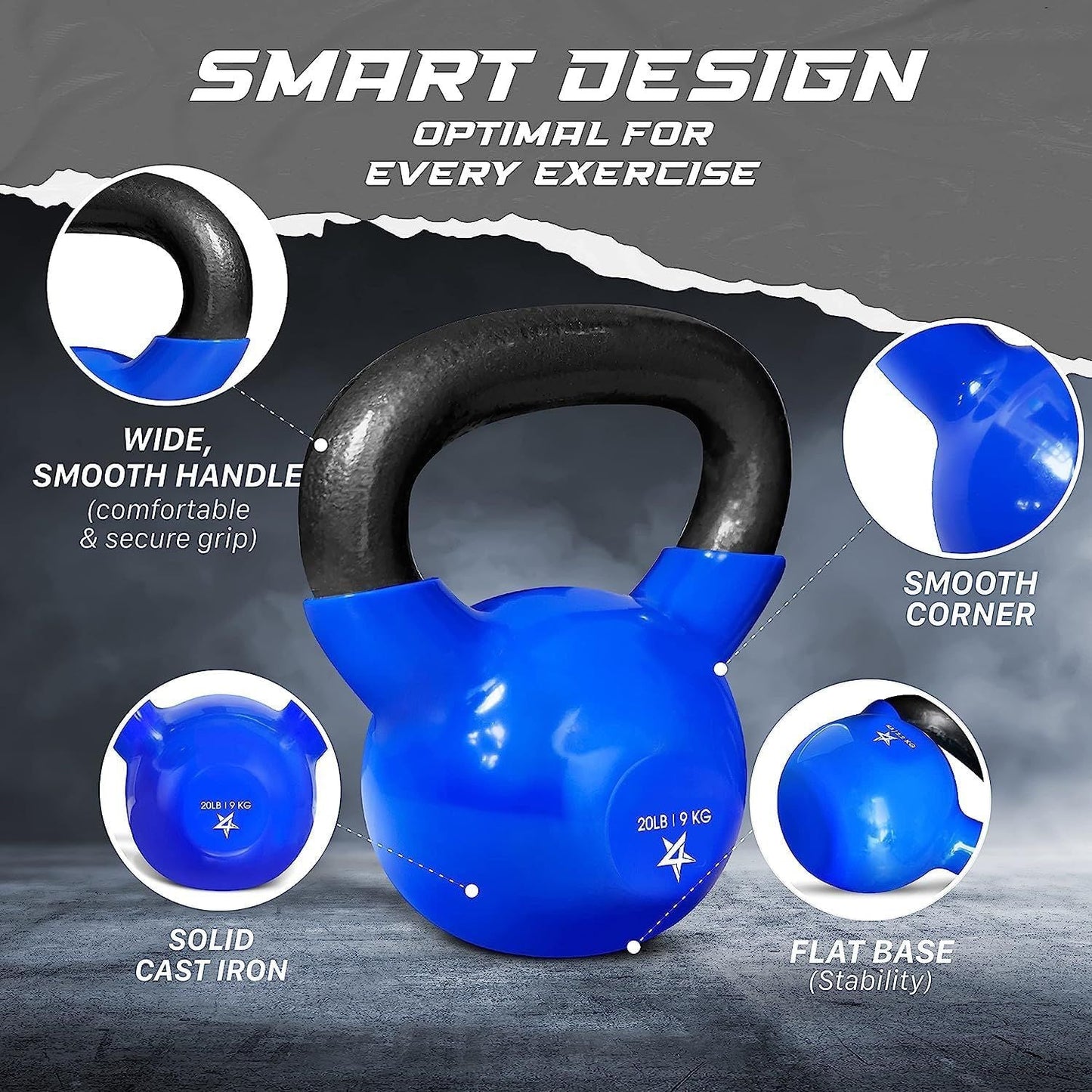 Vinyl Coated Cast Iron Kettlebell – 5–100 lb Strength Training