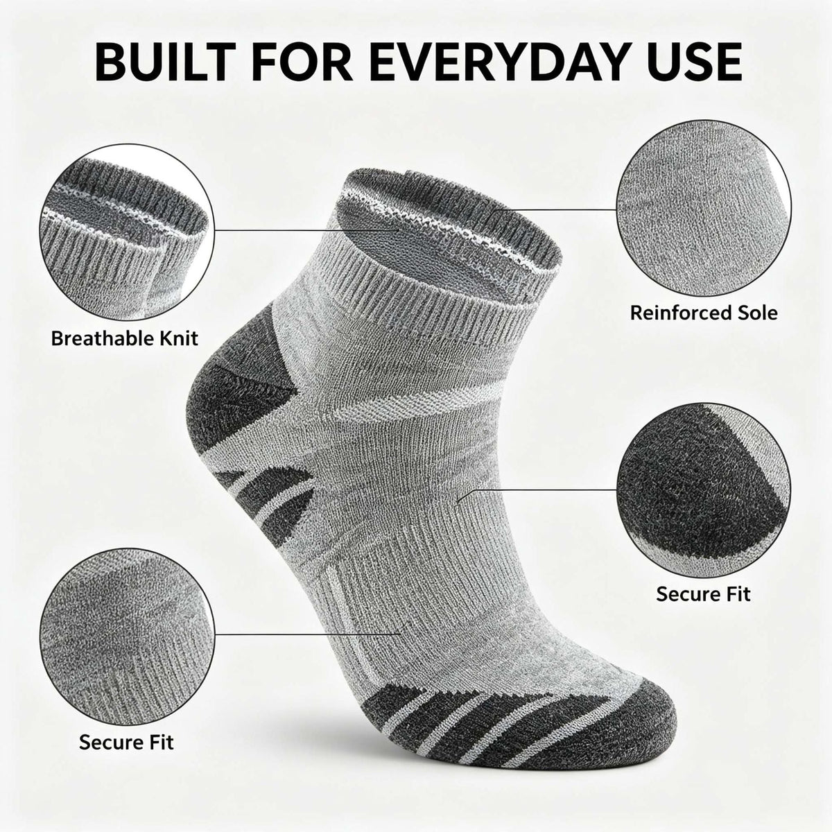 20 Pairs Athletic Socks, Breathable & Comfortable One Size Fits Most Ankle Socks, Short Crew Socks for Men and Women, Unisex