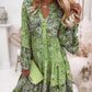 Floral Print Ruffle Hem Dress; Boho Holiday Long Sleeve V-neck Dress; Women's Clothing