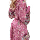 Floral Print Ruffle Hem Dress; Boho Holiday Long Sleeve V-neck Dress; Women's Clothing