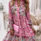 Floral Print Ruffle Hem Dress; Boho Holiday Long Sleeve V-neck Dress; Women's Clothing