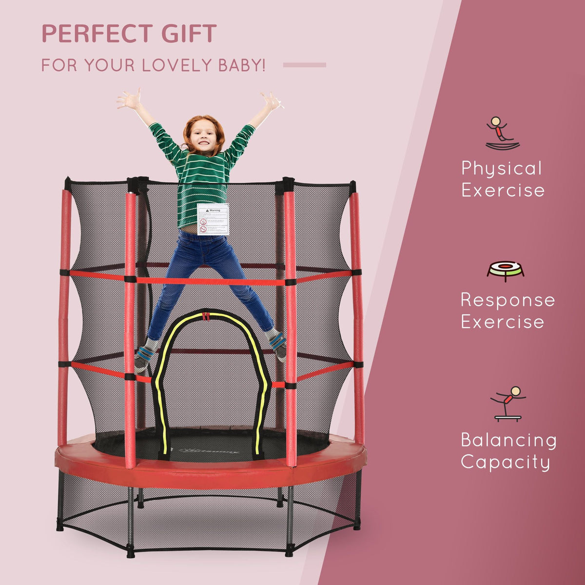 4.5FT Trampoline Jumping with Enclosure Net Springless Design and Safety Pad, Kids Trampoline for Ages 3 to 6