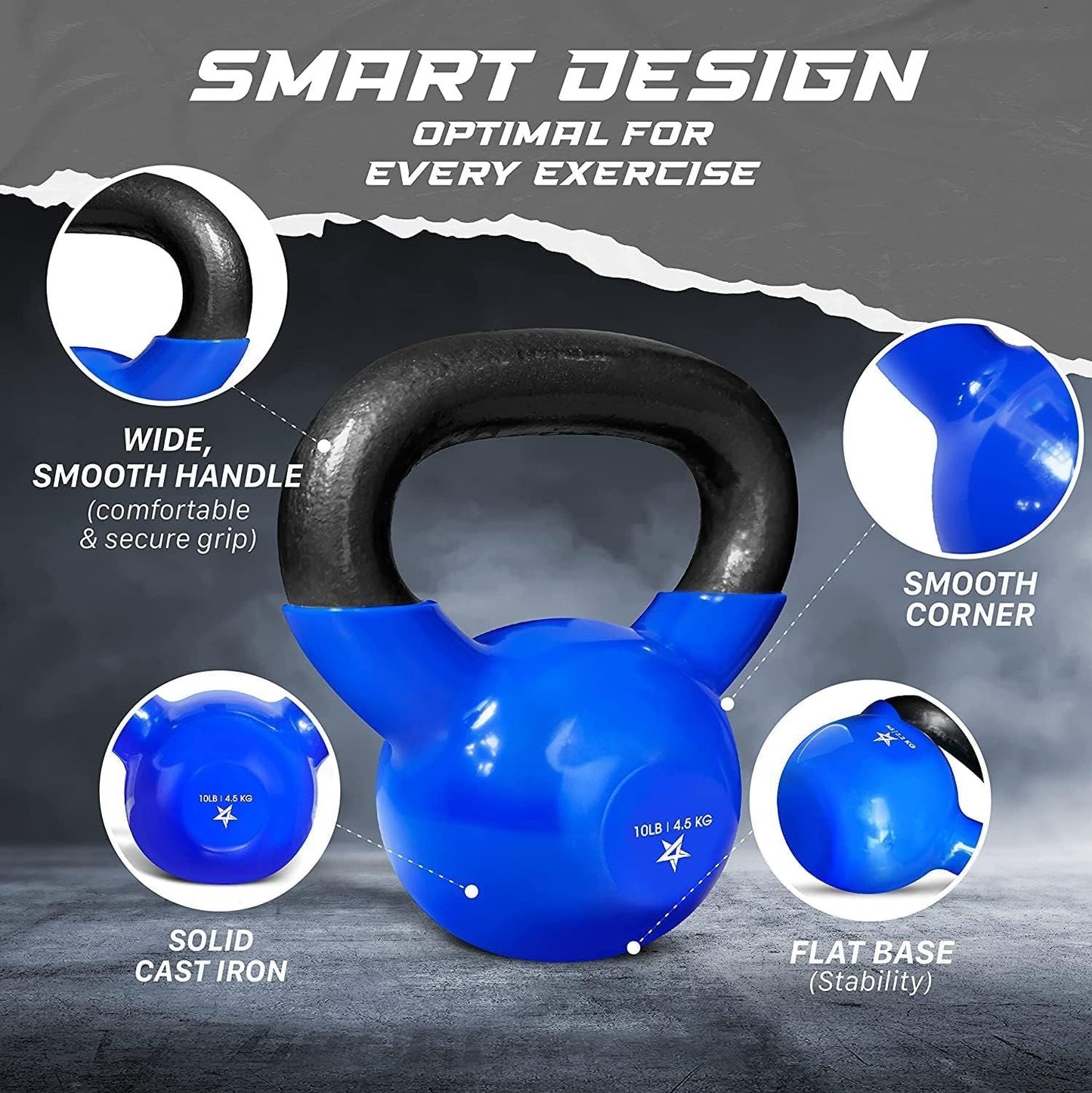 Vinyl Coated Cast Iron Kettlebell – 5–100 lb Strength Training