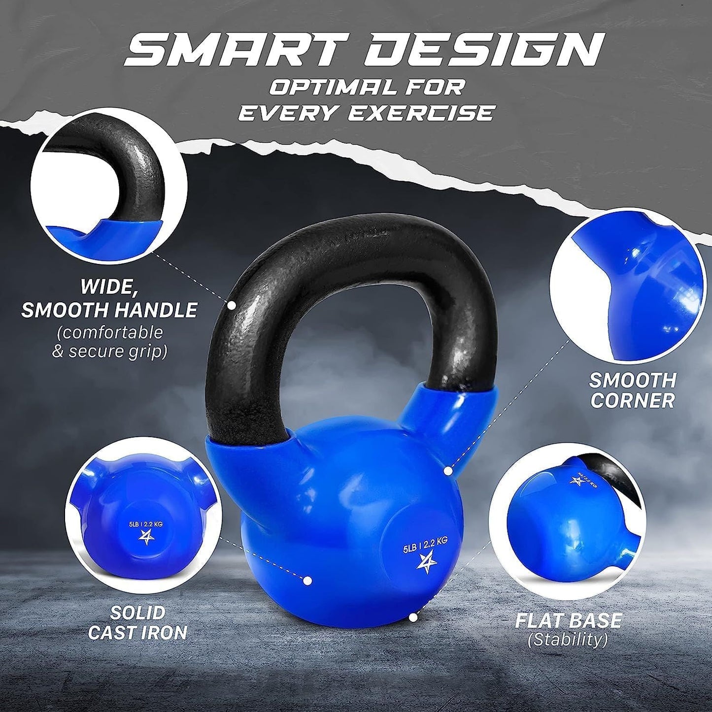 Vinyl Coated Cast Iron Kettlebell – 5–100 lb Strength Training