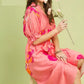 Umgee Floral Flounce Sleeve Midi Dress with Belted