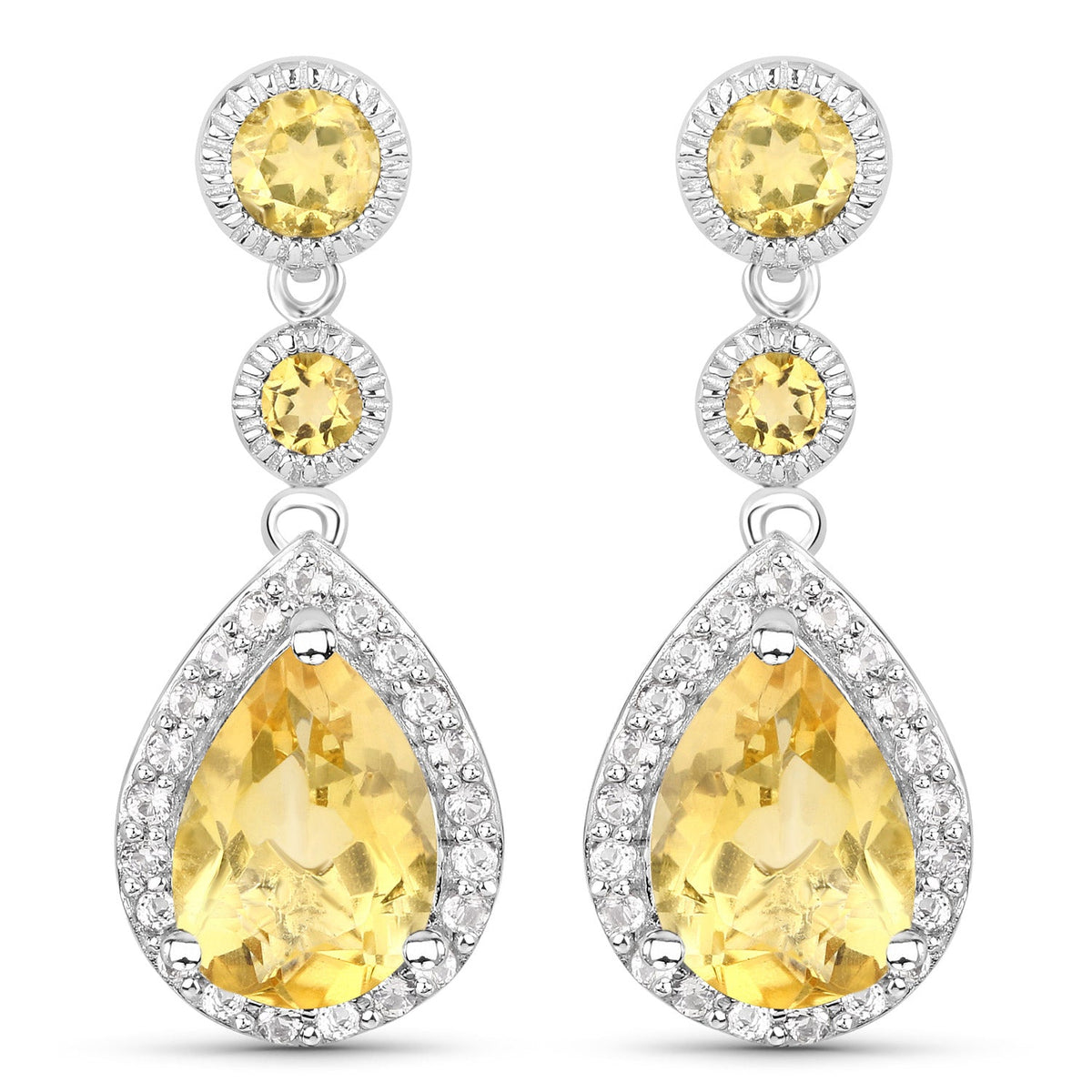 7.06 Carat Genuine Citrine and White Topaz .925 Sterling Silver Earrings