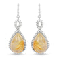 10.04 Carat Genuine Golden Rutile And White Topaz .925 Sterling Silver Earrings