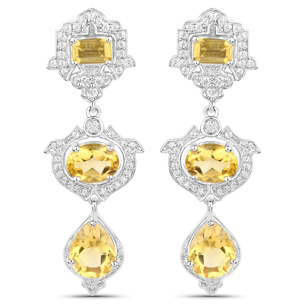 6.63 Carat Genuine Citrine and White Topaz .925 Sterling Silver Earrings