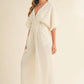 MABLE Fluffy Deep V Neck Wide Leg Jumpsuit